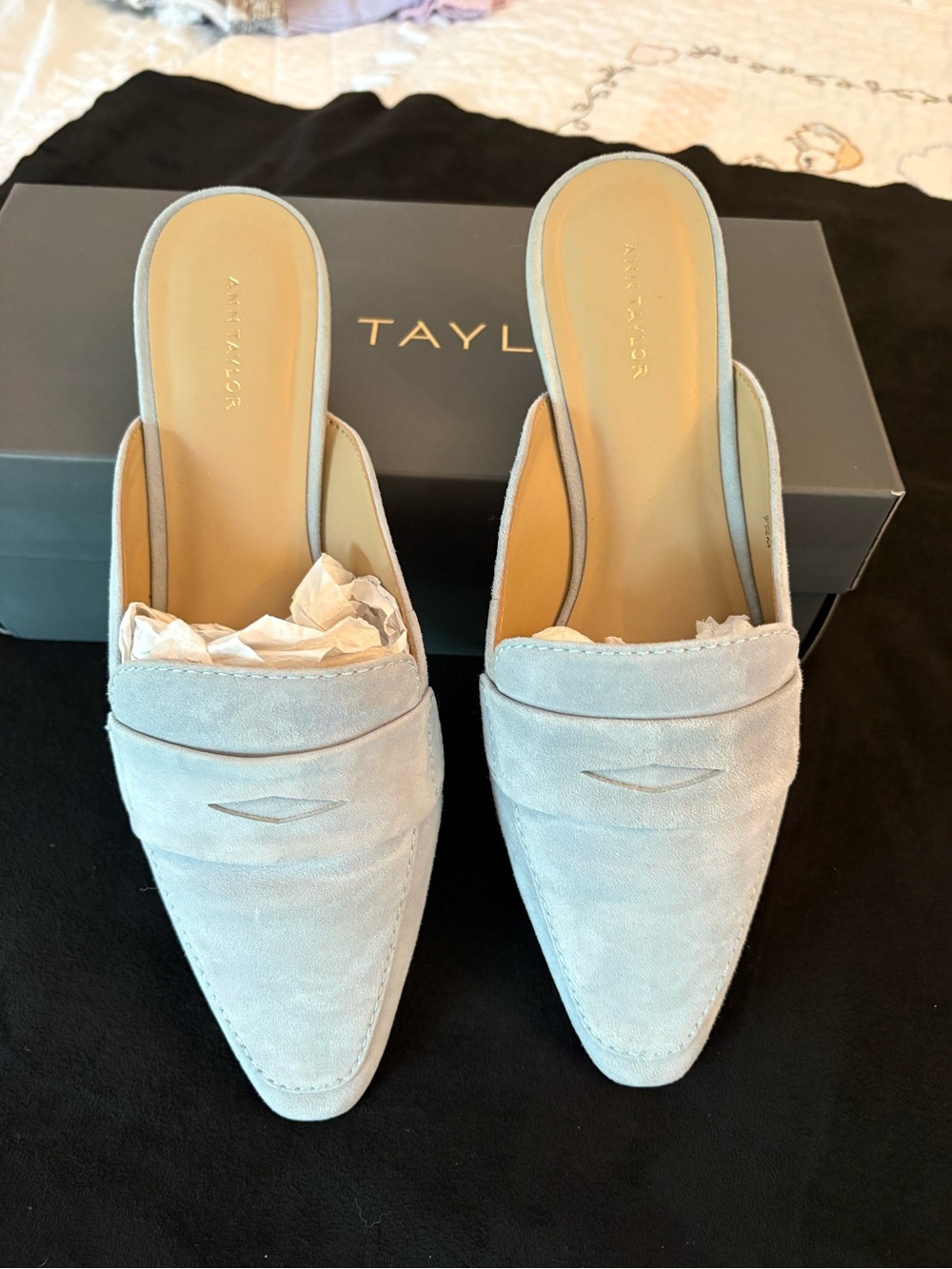 Ann Taylor Light Blue Suede Slip-On Mule - Women